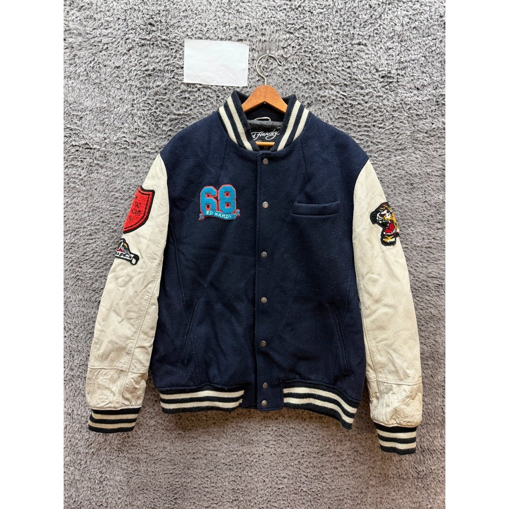 Vintage Y2K Ed Hardy Christian Audigier Embroidered Varsity Jacket Navy Size 3XL